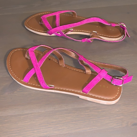 Topshop Fuchsia Calf Hair Leather Sandals - Women’s Size 40 - Picture 3 of 8